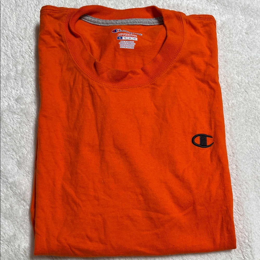 Champion Orange Short Sleeve Crewneck Tee with Chest C Logo